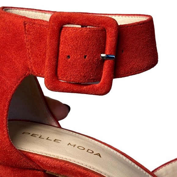 pelle moda pink/red Berlin Toe Block Heel Suede Ankle Strap Dress Sandals 7.5 - Picture 6 of 14